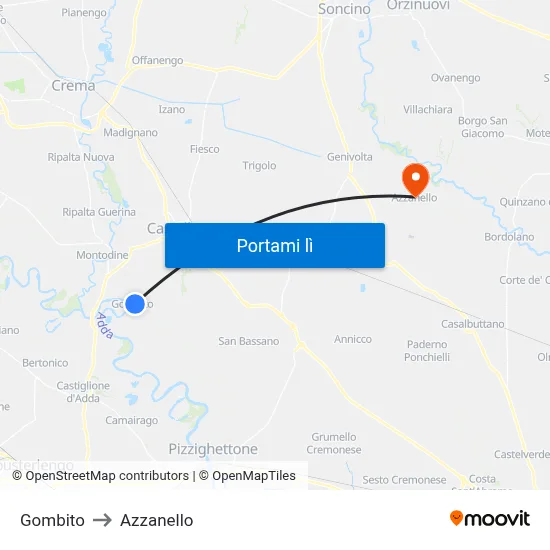Gombito to Azzanello map