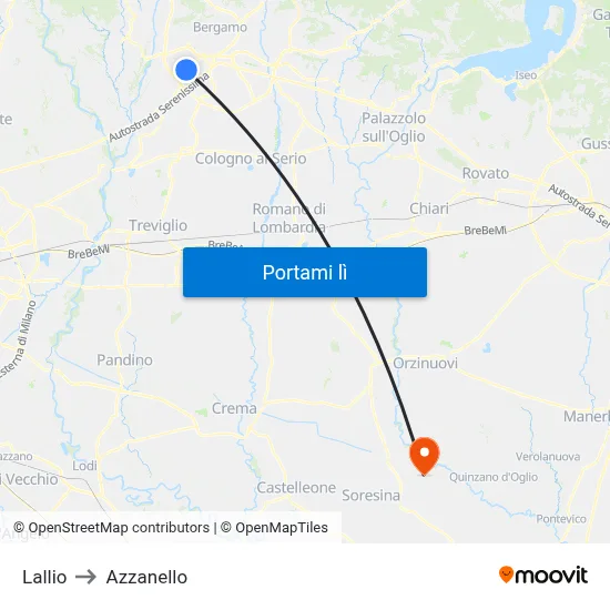 Lallio to Azzanello map