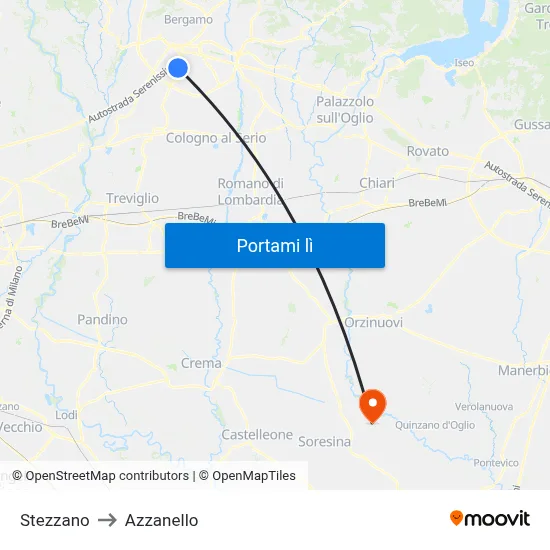 Stezzano to Azzanello map