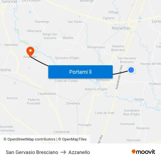 San Gervasio Bresciano to Azzanello map