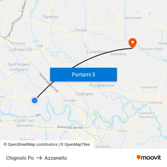 Chignolo Po to Azzanello map
