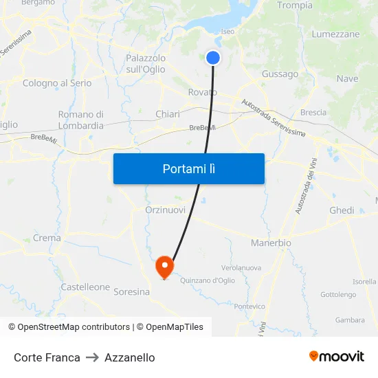 Corte Franca to Azzanello map