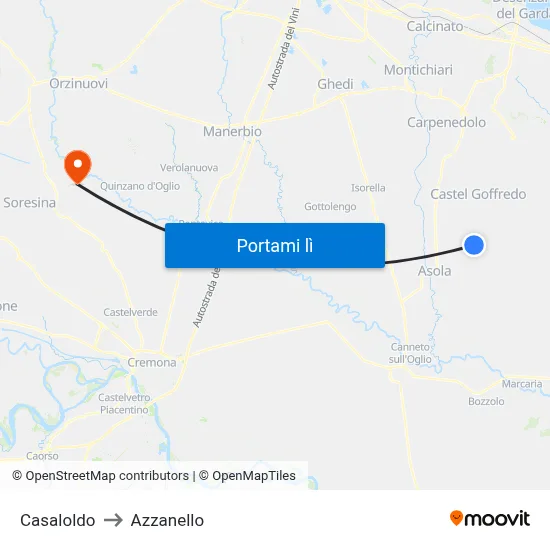 Casaloldo to Azzanello map