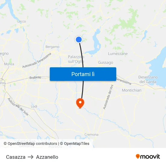 Casazza to Azzanello map