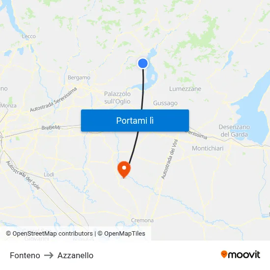Fonteno to Azzanello map