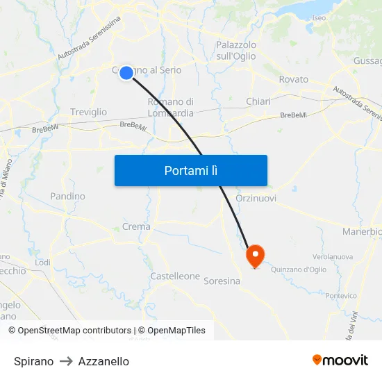 Spirano to Azzanello map