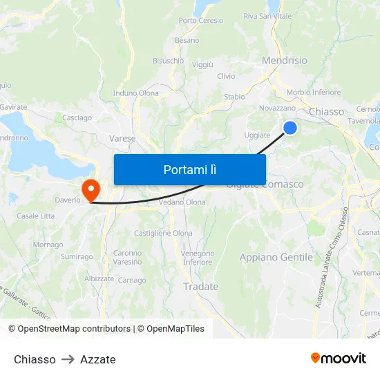 Chiasso to Azzate map