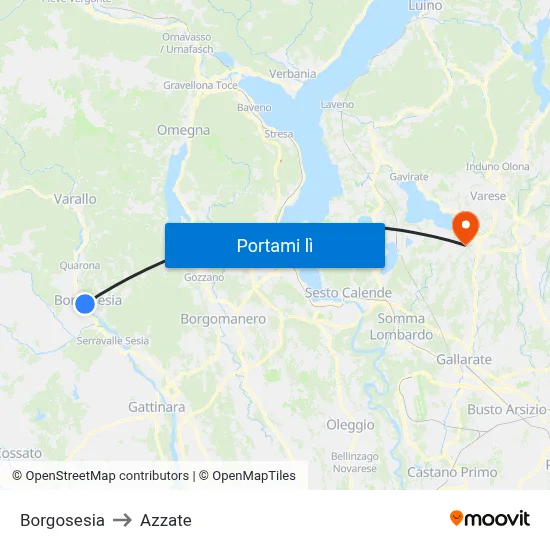 Borgosesia to Azzate map