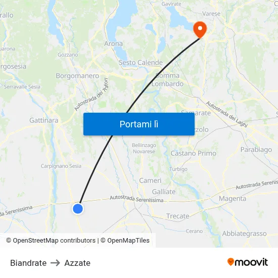 Biandrate to Azzate map