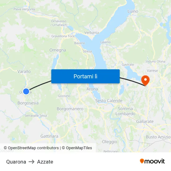 Quarona to Azzate map