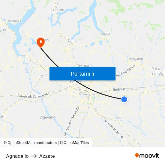 Agnadello to Azzate map