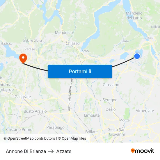 Annone Di Brianza to Azzate map