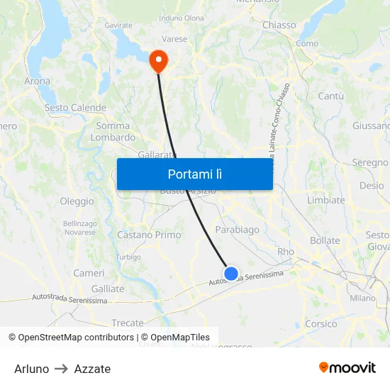 Arluno to Azzate map