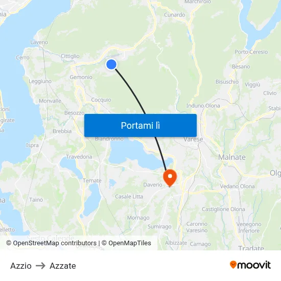Azzio to Azzate map