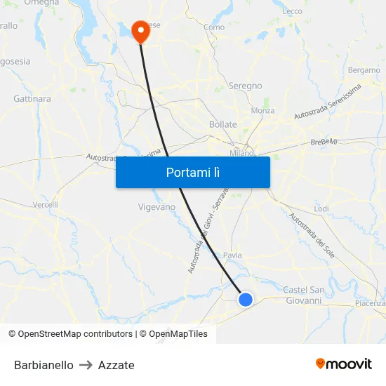 Barbianello to Azzate map