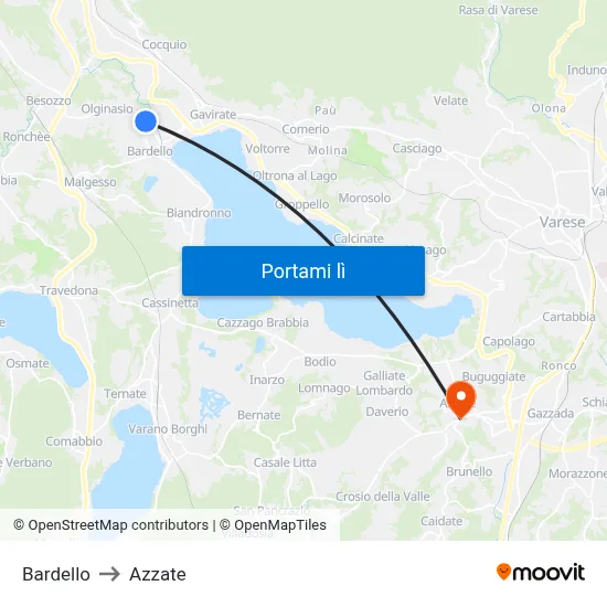 Bardello to Azzate map