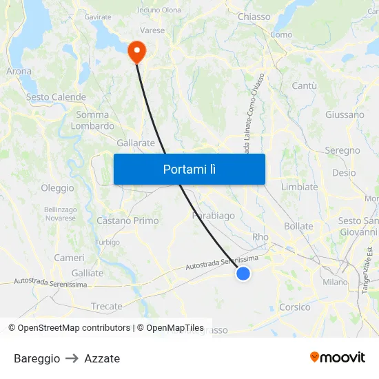 Bareggio to Azzate map