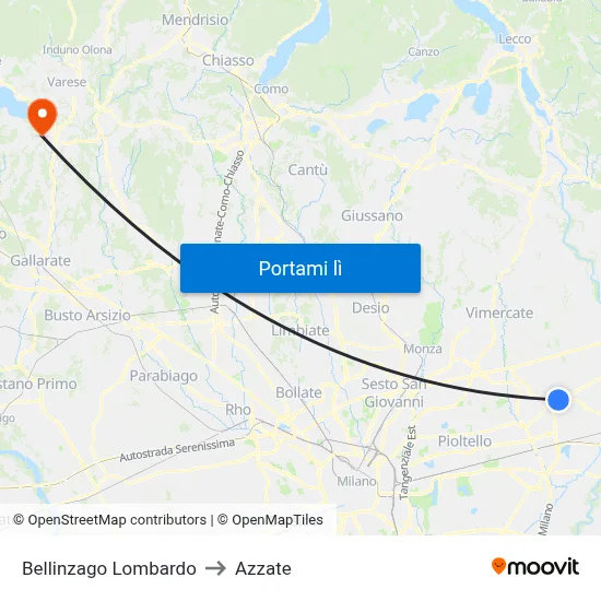 Bellinzago Lombardo to Azzate map