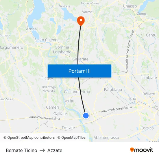 Bernate Ticino to Azzate map