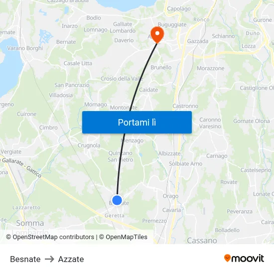 Besnate to Azzate map