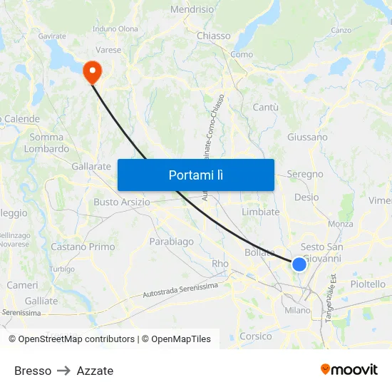 Bresso to Azzate map