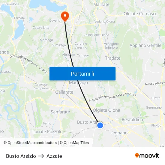 Busto Arsizio to Azzate map