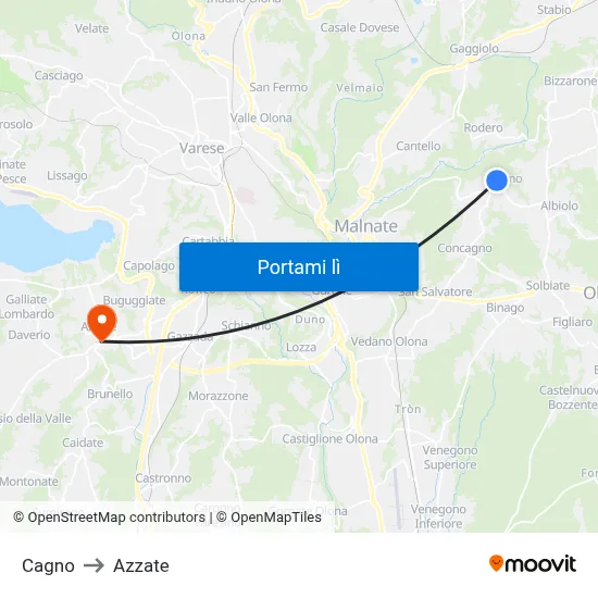 Cagno to Azzate map