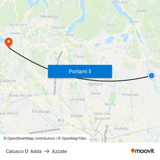 Calusco D' Adda to Azzate map