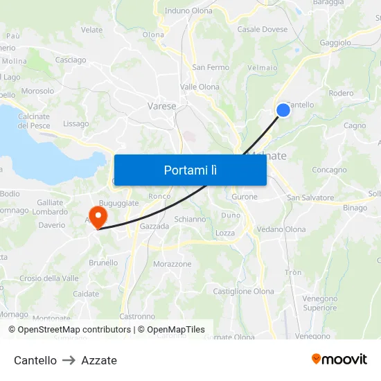 Cantello to Azzate map