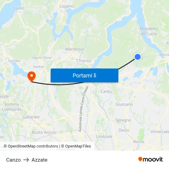 Canzo to Azzate map