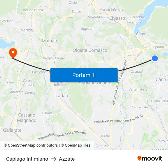 Capiago Intimiano to Azzate map