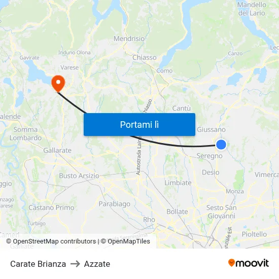 Carate Brianza to Azzate map