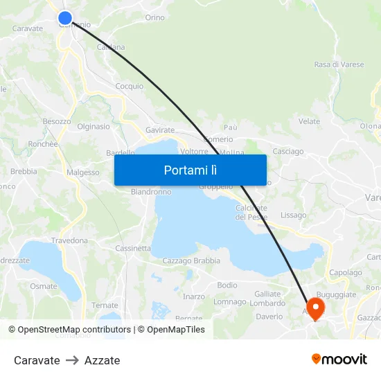 Caravate to Azzate map