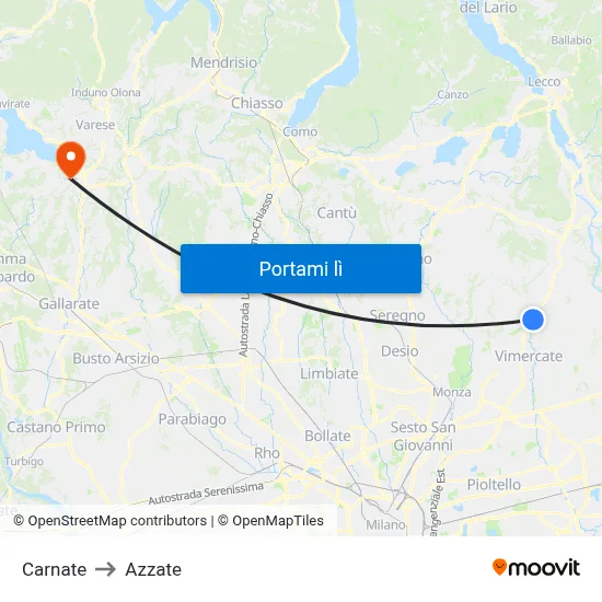 Carnate to Azzate map
