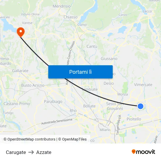 Carugate to Azzate map