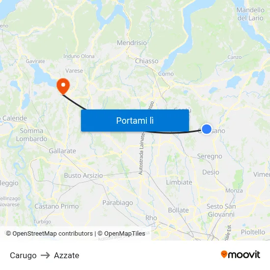 Carugo to Azzate map