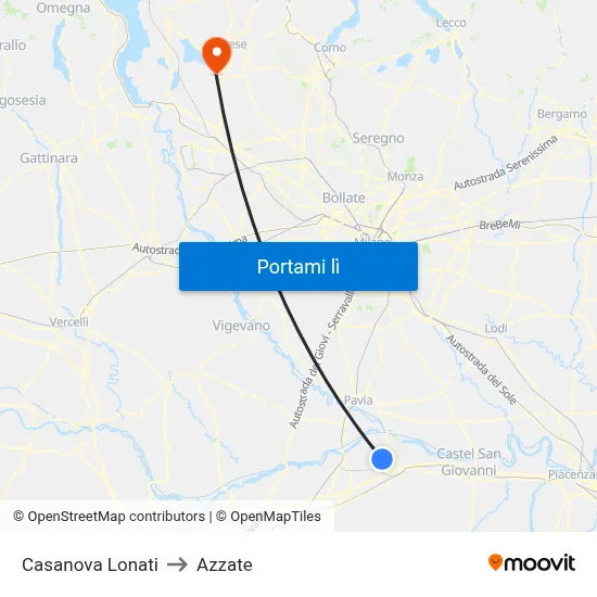 Casanova Lonati to Azzate map