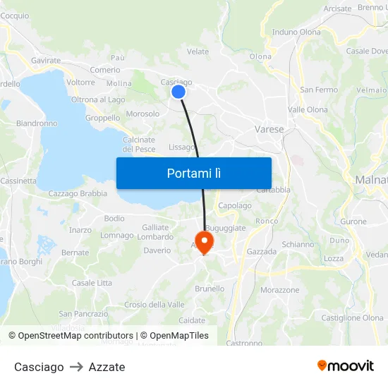 Casciago to Azzate map