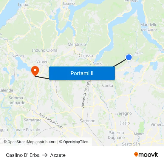 Caslino D' Erba to Azzate map
