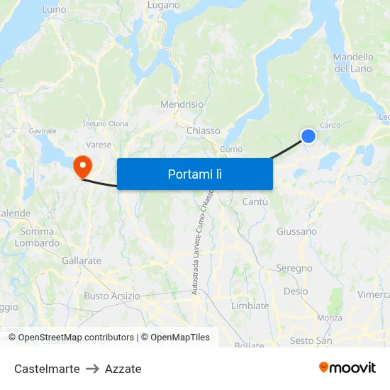 Castelmarte to Azzate map