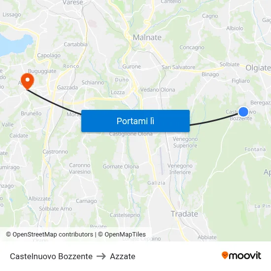 Castelnuovo Bozzente to Azzate map