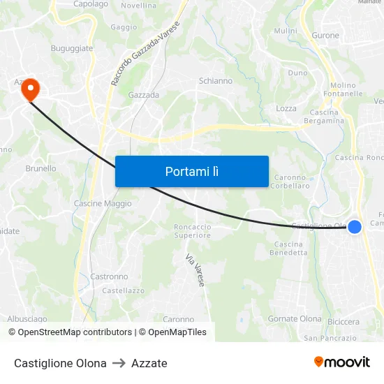 Castiglione Olona to Azzate map