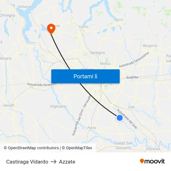 Castiraga Vidardo to Azzate map