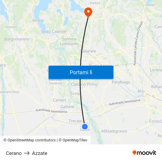 Cerano to Azzate map