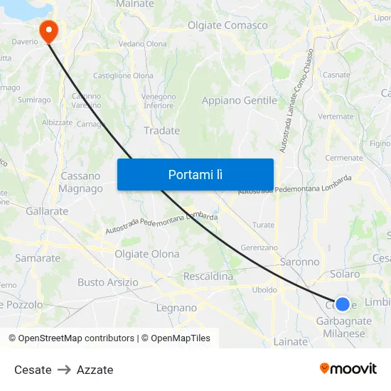 Cesate to Azzate map