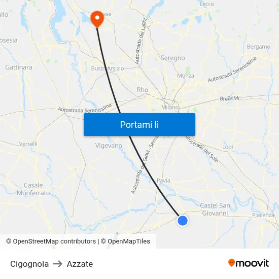 Cigognola to Azzate map