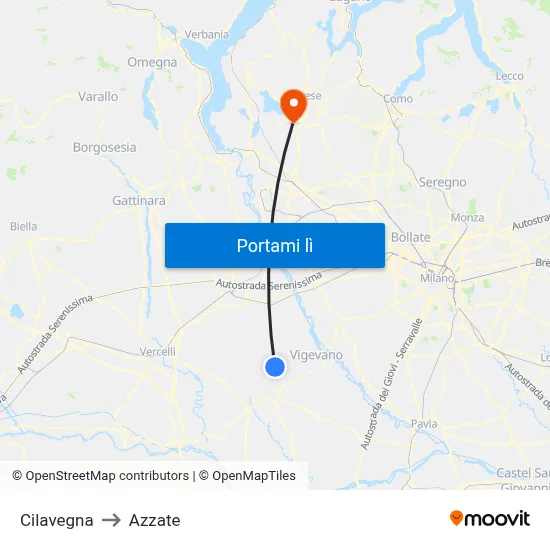 Cilavegna to Azzate map