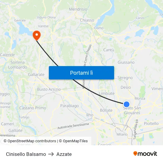 Cinisello Balsamo to Azzate map