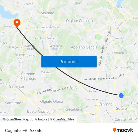 Cogliate to Azzate map