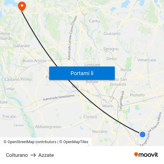 Colturano to Azzate map